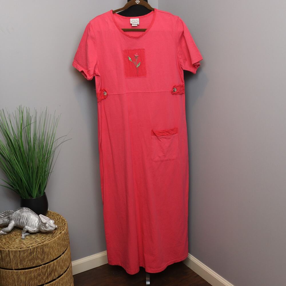 Vintage Donna Embroidered Rose Cotton Maxi Dress –‎ Size M